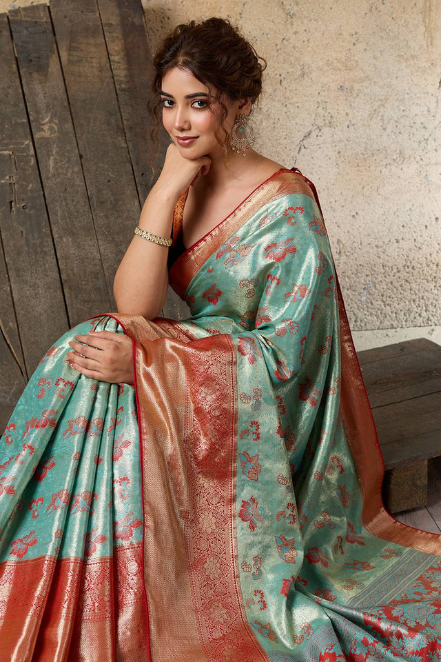 Sea Green Woven Silk Saree (ACA6985)