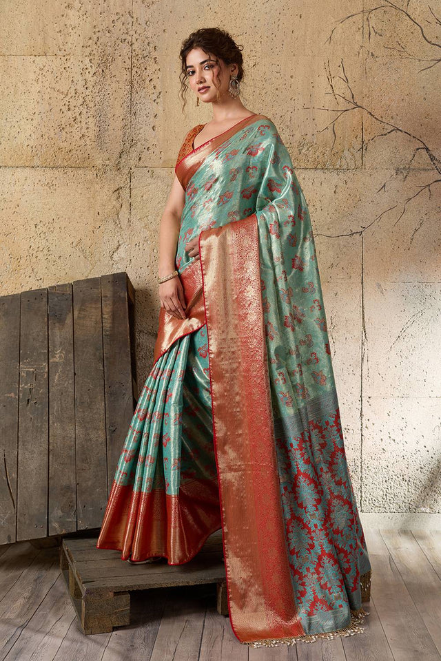 Sea Green Woven Silk Saree (ACA6985)