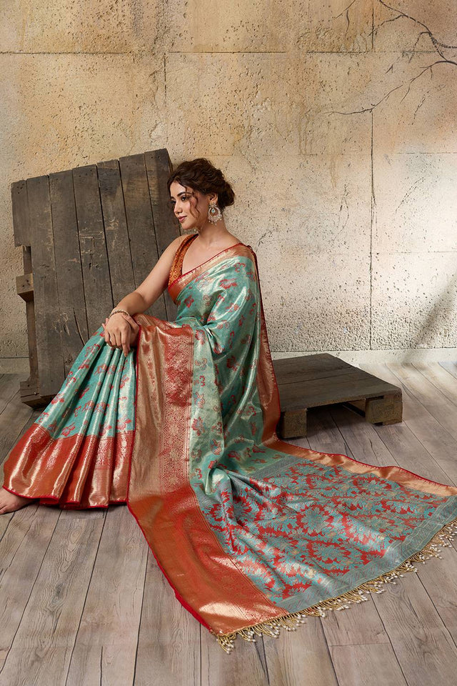 Sea Green Woven Silk Saree (ACA6985)