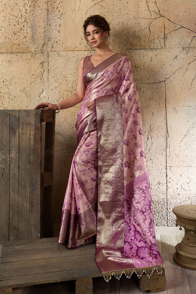 Pink Woven Silk Saree (ACA6986)