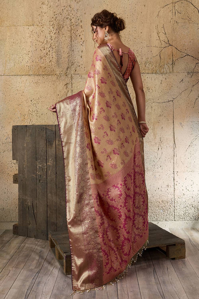 Peach Woven Silk Saree (ACA6987)