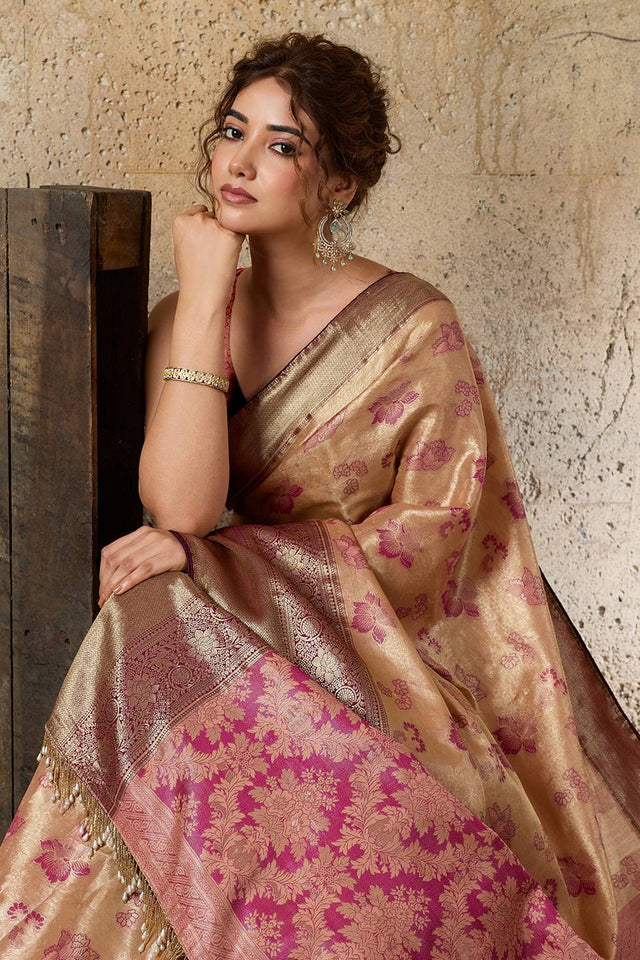 Peach Woven Silk Saree (ACA6987)