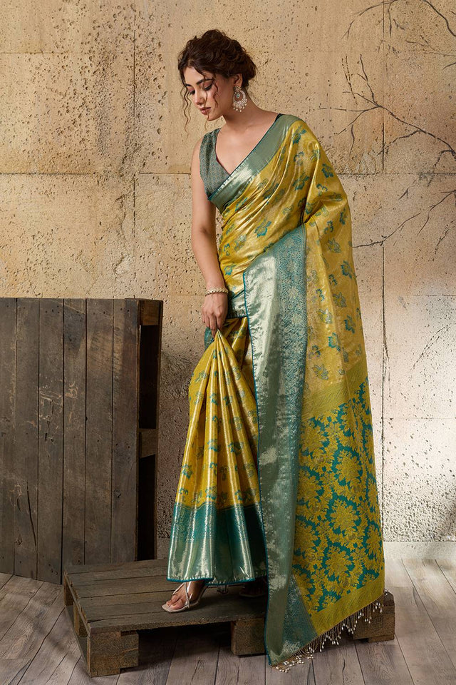 Yellow Woven Silk Saree (ACA6988)