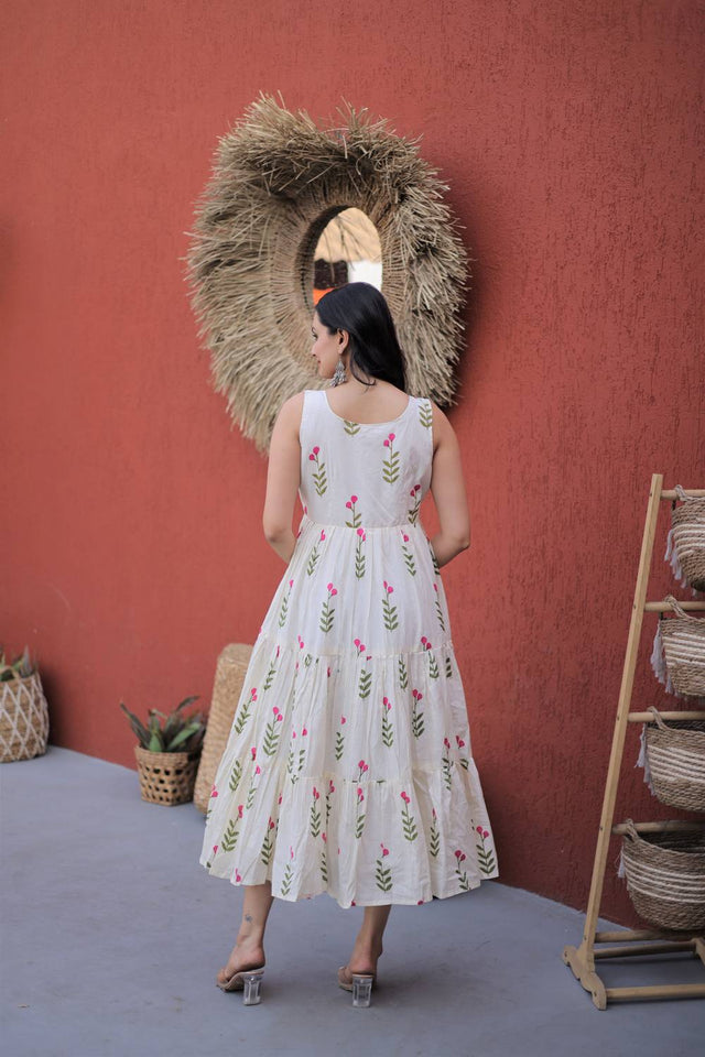 Pink Floral Printed Cotton Dresses (ACA7001)