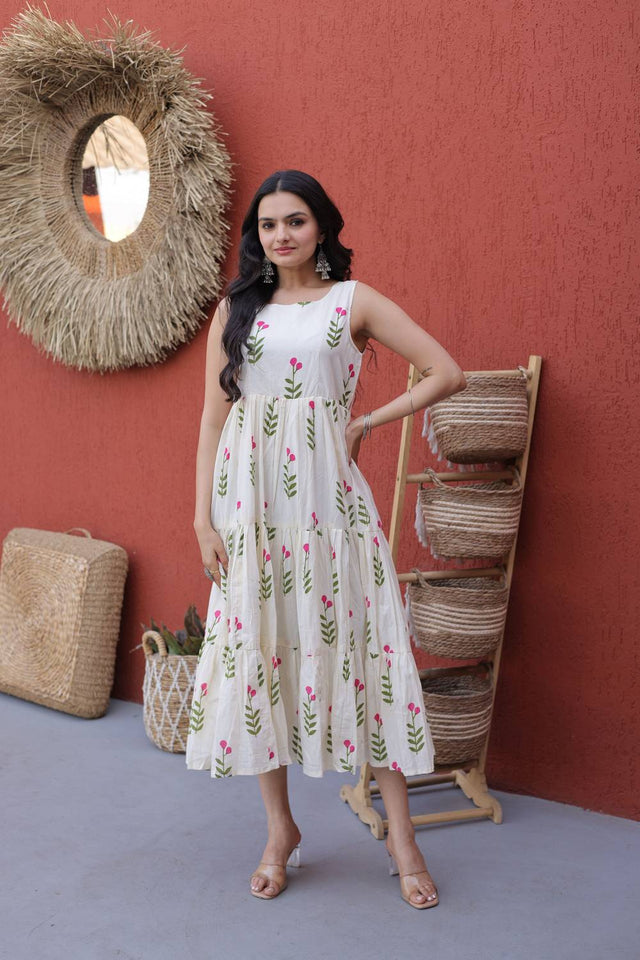 Pink Floral Printed Cotton Dresses (ACA7001)
