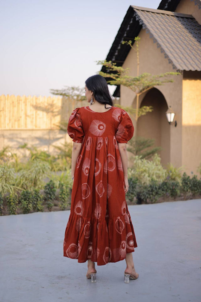 Rust Printed Cotton Dresses (ACA7003)