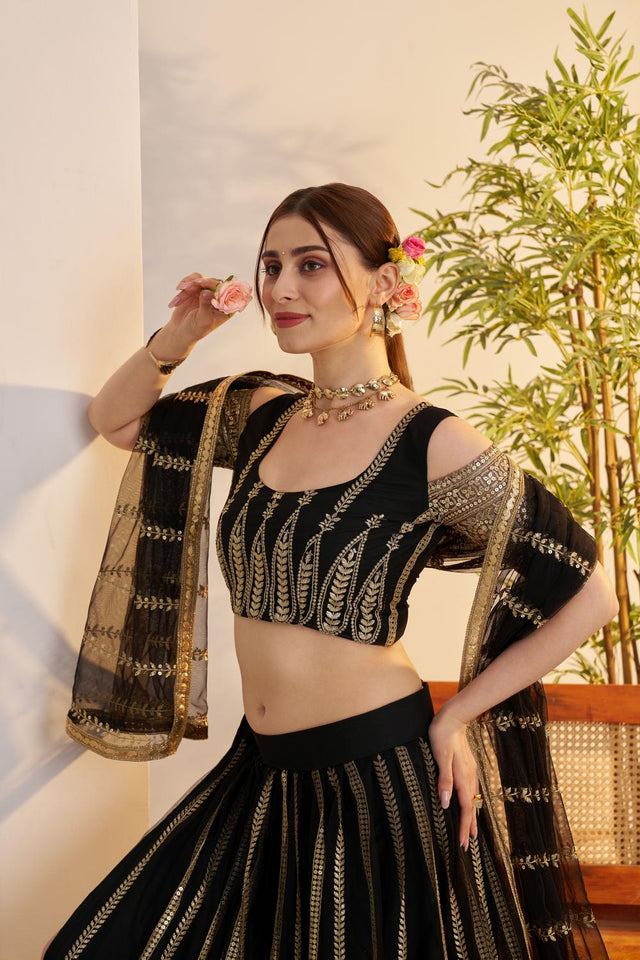 Black Embroidered Net Lehenga (ACA7120)