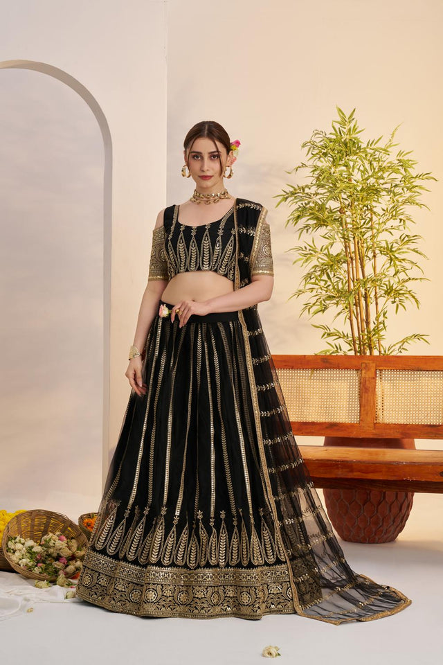 Black Embroidered Net Lehenga (ACA7120)