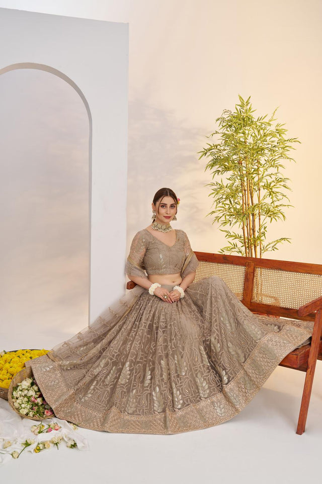 Grey Embroidered Net Lehenga (ACA7121)