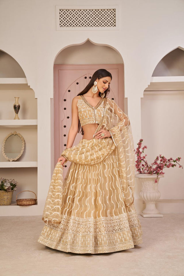 Brown Sequin with Embroidered Net Lehenga (ACA7123)