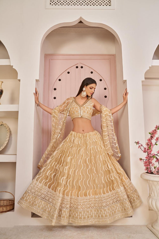 Brown Sequin with Embroidered Net Lehenga (ACA7123)