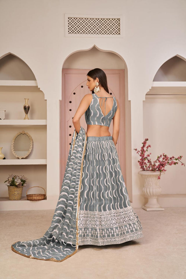 Grey Sequin with Embroidered Net Lehenga (ACA7124)