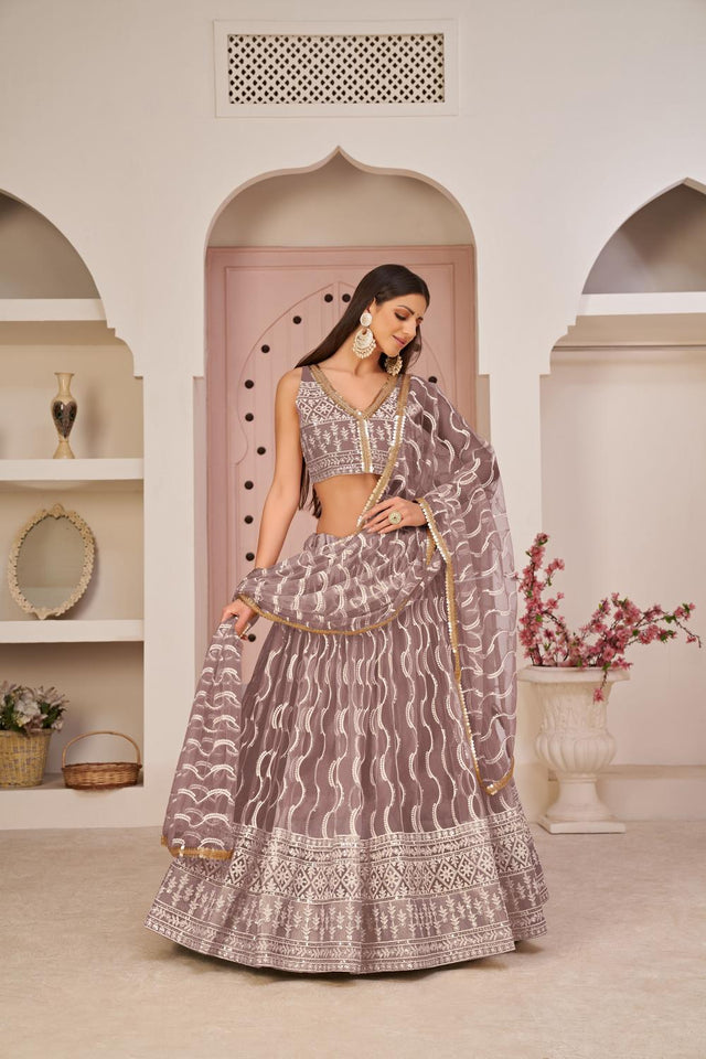 Pink Sequin with Embroidered Net Lehenga (ACA7126)