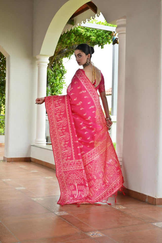 Pink Woven Warli Design Silk Saree (ACA7131)