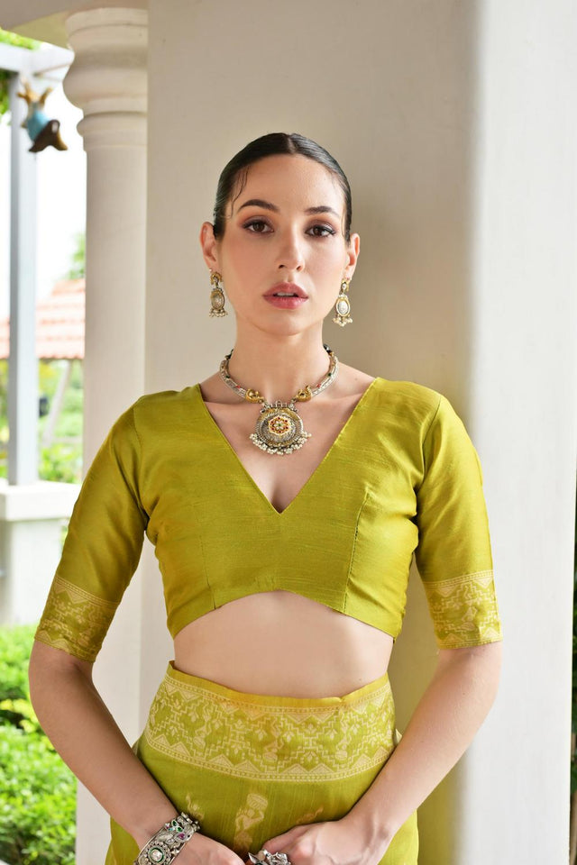 Olive Green Woven Warli Design Silk Saree (ACA7132)