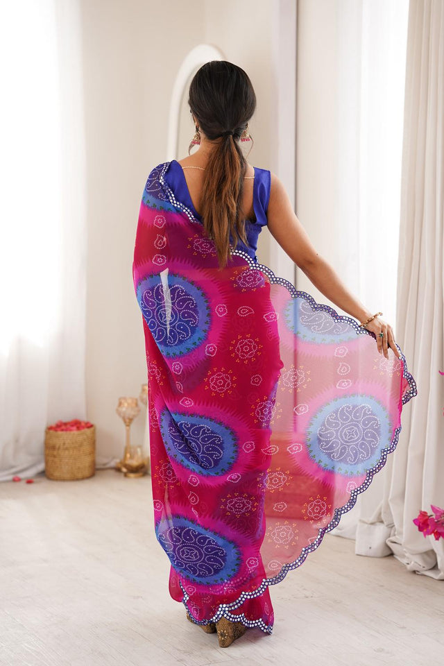 Blue Bandhani Printed Georgette Saree (ACA7135)