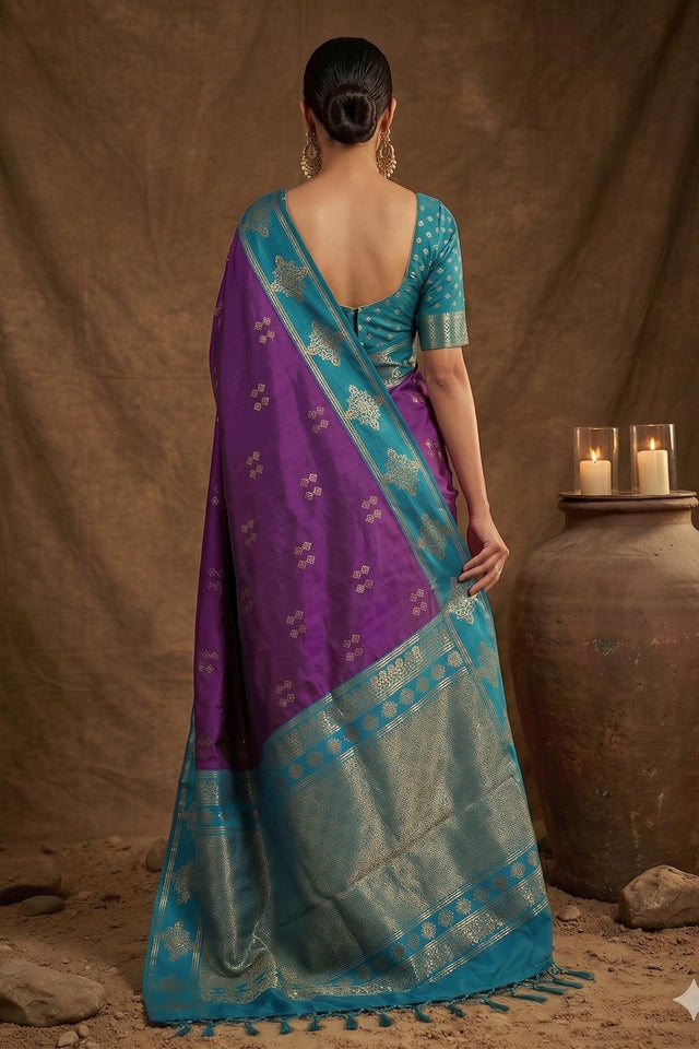 Violet Woven Soft Silk Saree (ACA7142)