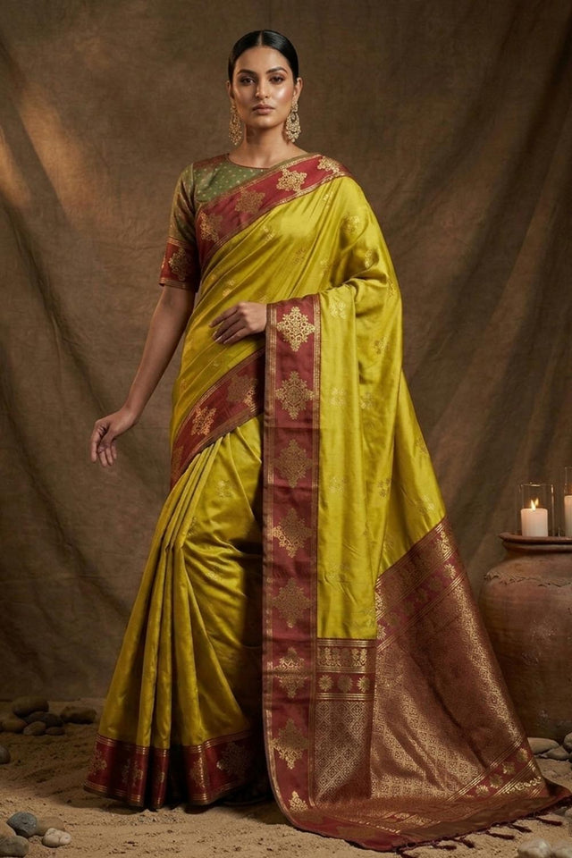 Mustard Woven Soft Silk Saree (ACA7145)