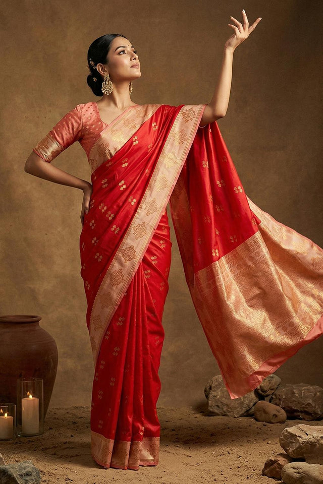 Red Woven Soft Silk Saree (ACA7146)