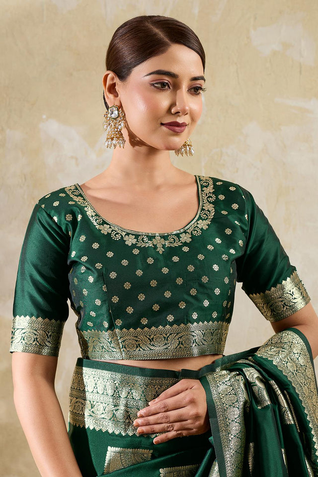 Green Woven Silk Blend Saree (ACA7148)