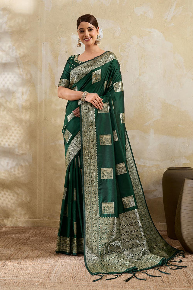 Green Woven Silk Blend Saree (ACA7148)