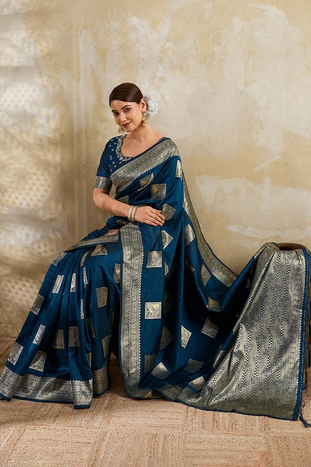 Turquoise Woven Silk Blend Saree (ACA7152)