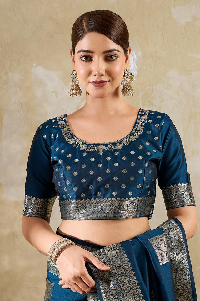 Turquoise Woven Silk Blend Saree (ACA7152)