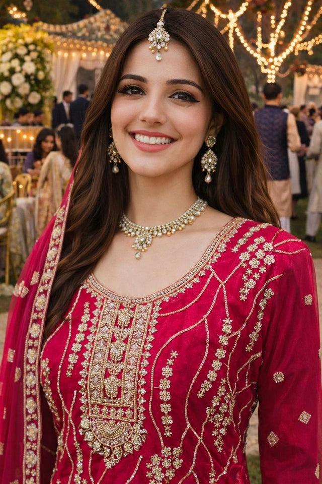 Pink Beads with Sequin Embroidered Silk Sharara Suits (ACA7185)