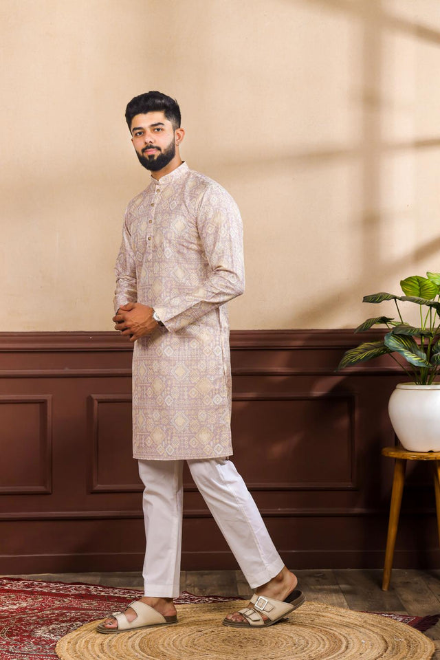 Mens Lavender Printed Art Silk Kurta Set (ACA7226)