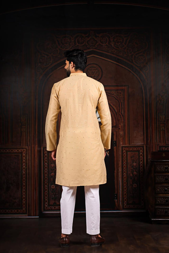 Mens Brown Woven Cotton Kurta Set (ACA7236)