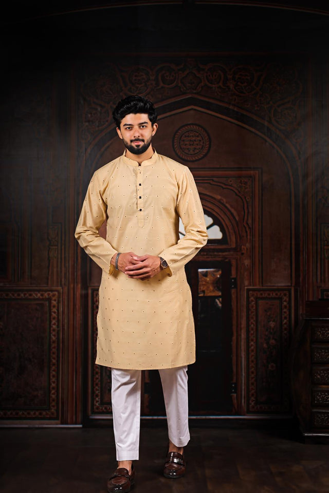 Mens Brown Woven Cotton Kurta Set (ACA7236)