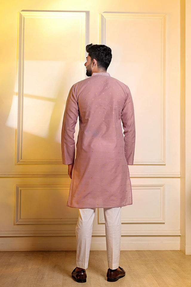 Mens Violet Woven Cotton Kurta Set (ACA7239)