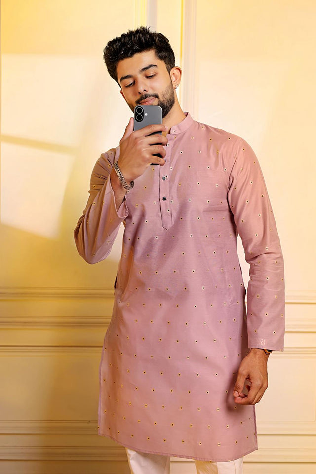 Mens Violet Woven Cotton Kurta Set (ACA7239)