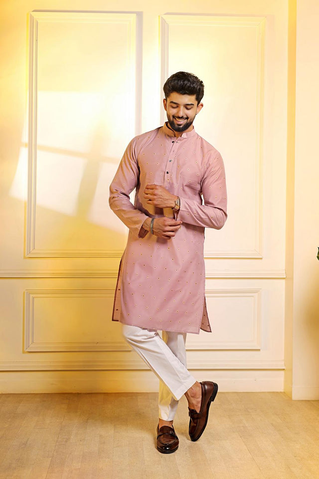 Mens Violet Woven Cotton Kurta Set (ACA7239)