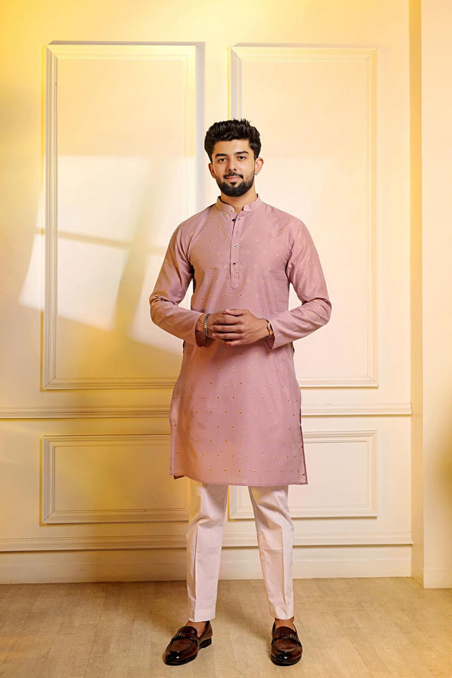 Mens Violet Woven Cotton Kurta Set (ACA7239)