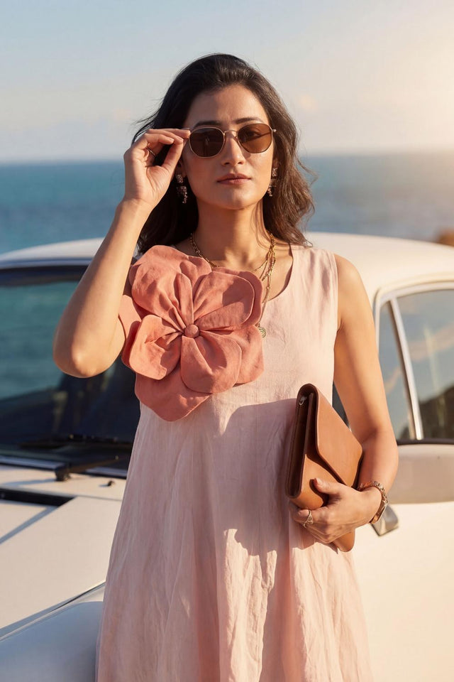 Peach Solid Cotton Dresses (ACA7273)