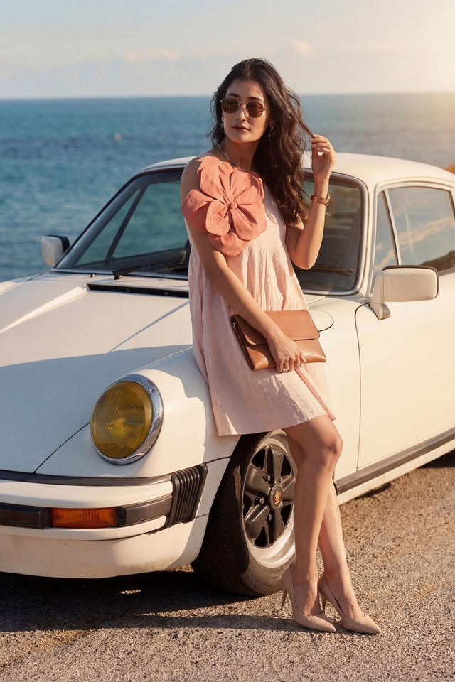Peach Solid Cotton Dresses (ACA7273)
