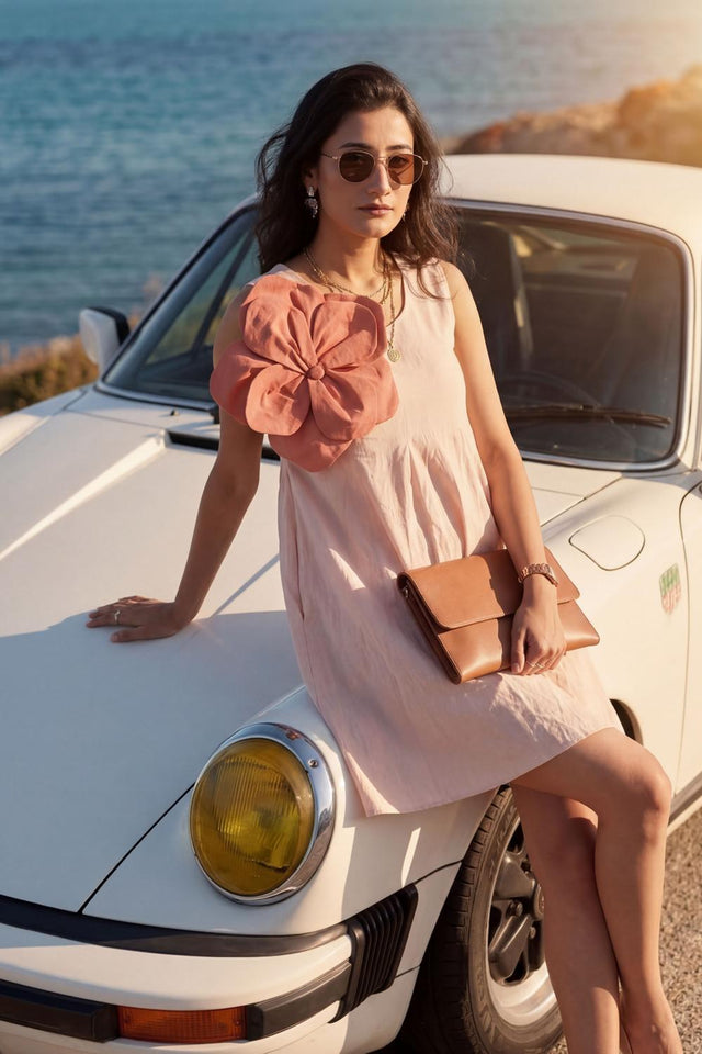 Peach Solid Cotton Dresses (ACA7273)
