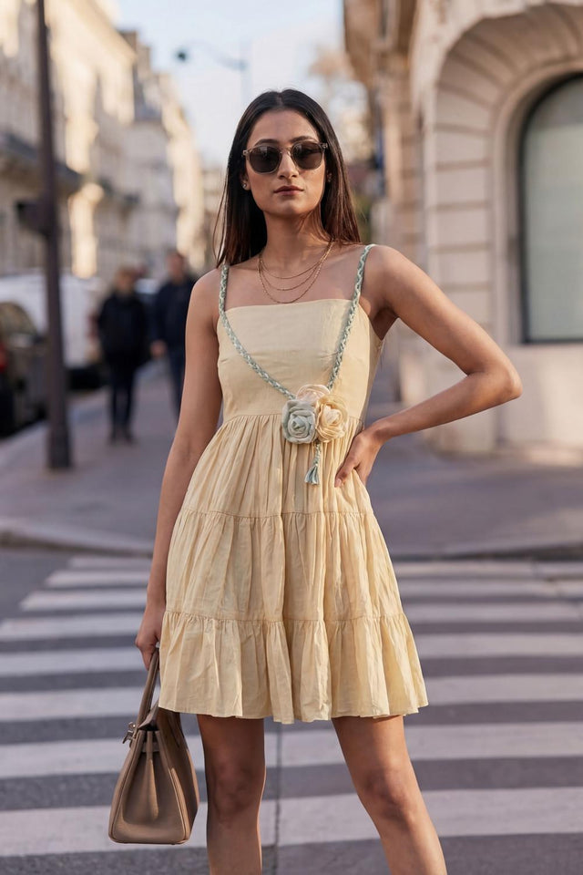 Yellow Solid Cotton Dresses (ACA7274)