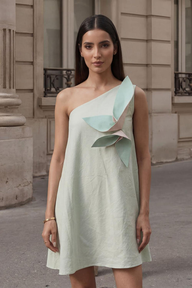 Turquoise Solid Cotton Dresses (ACA7275)