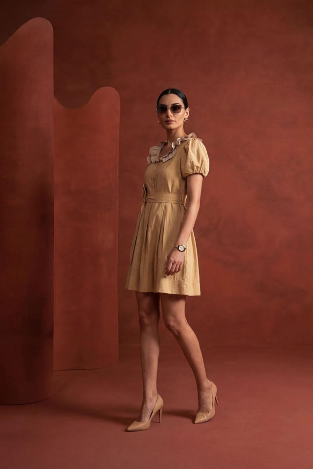Mustard Solid Linen Dresses (ACA7282)
