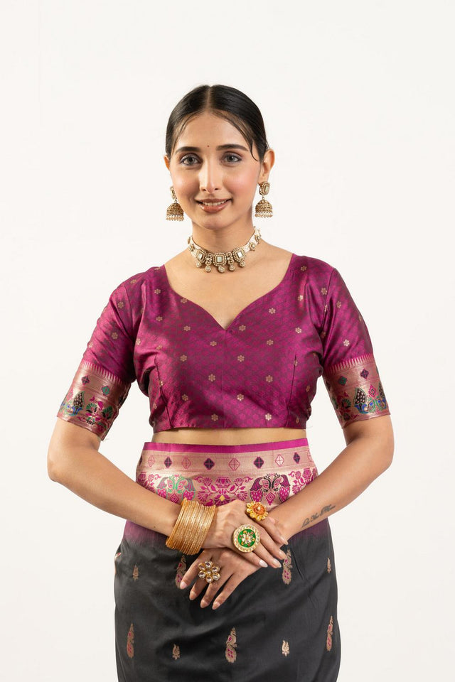 Black Paithani Woven Banarasi Silk Saree (ACA7295)