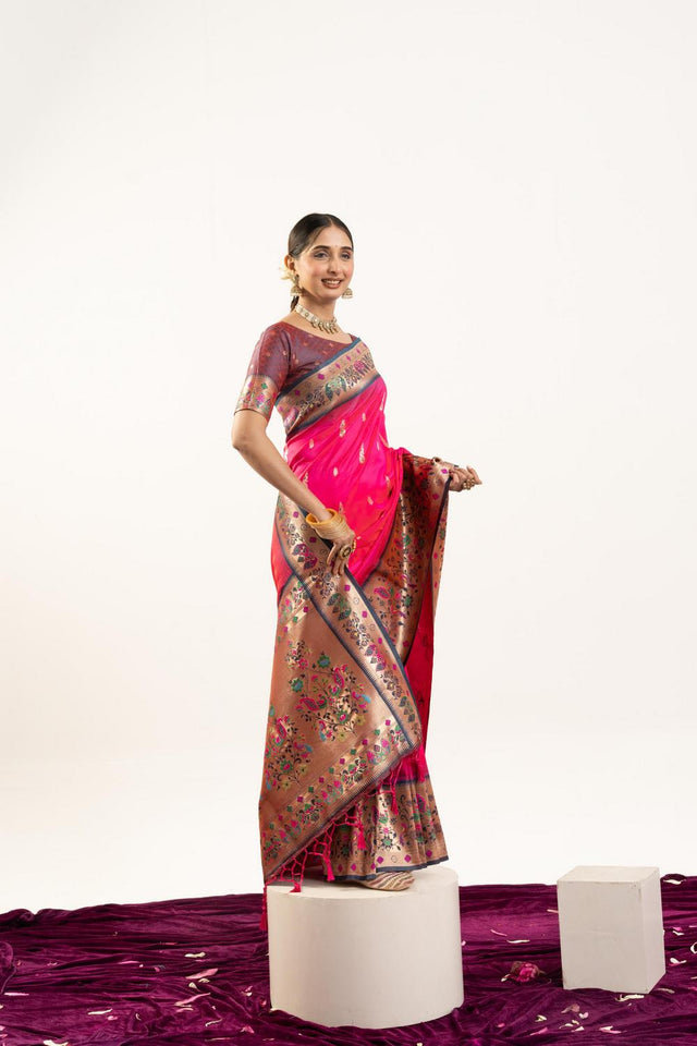 Pink Paithani Woven Banarasi Silk Saree (ACA7300)
