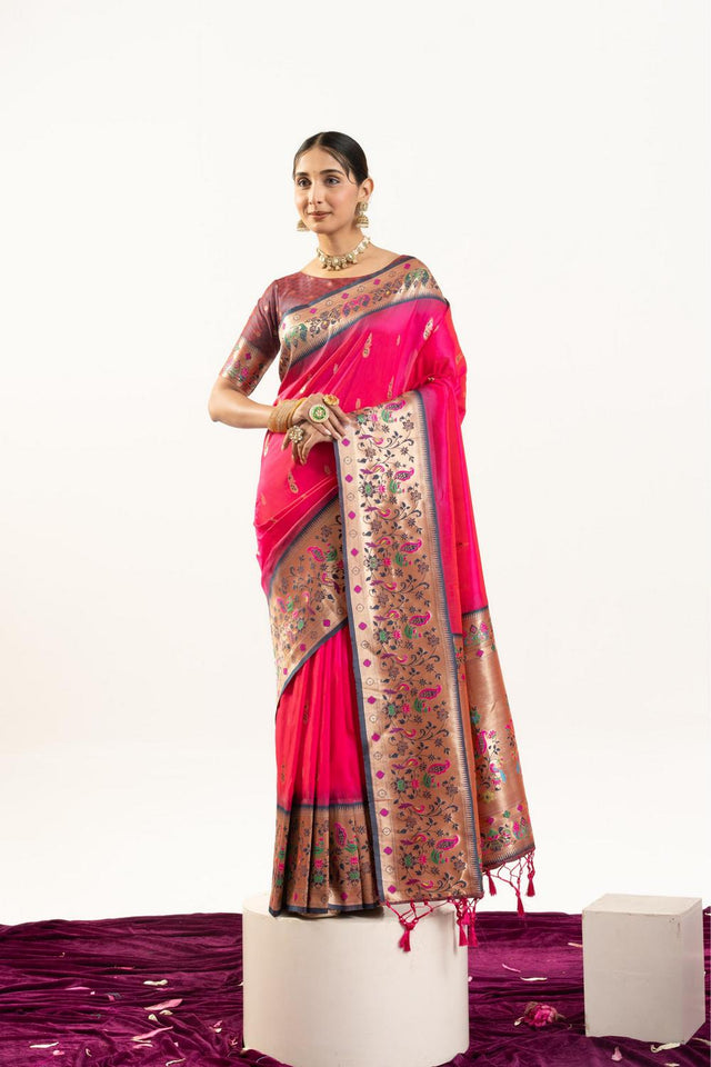 Pink Paithani Woven Banarasi Silk Saree (ACA7300)
