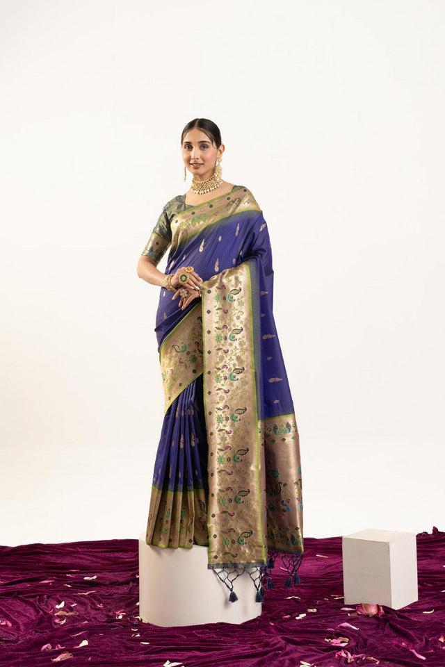 Blue Paithani Woven Banarasi Silk Saree (ACA7301)