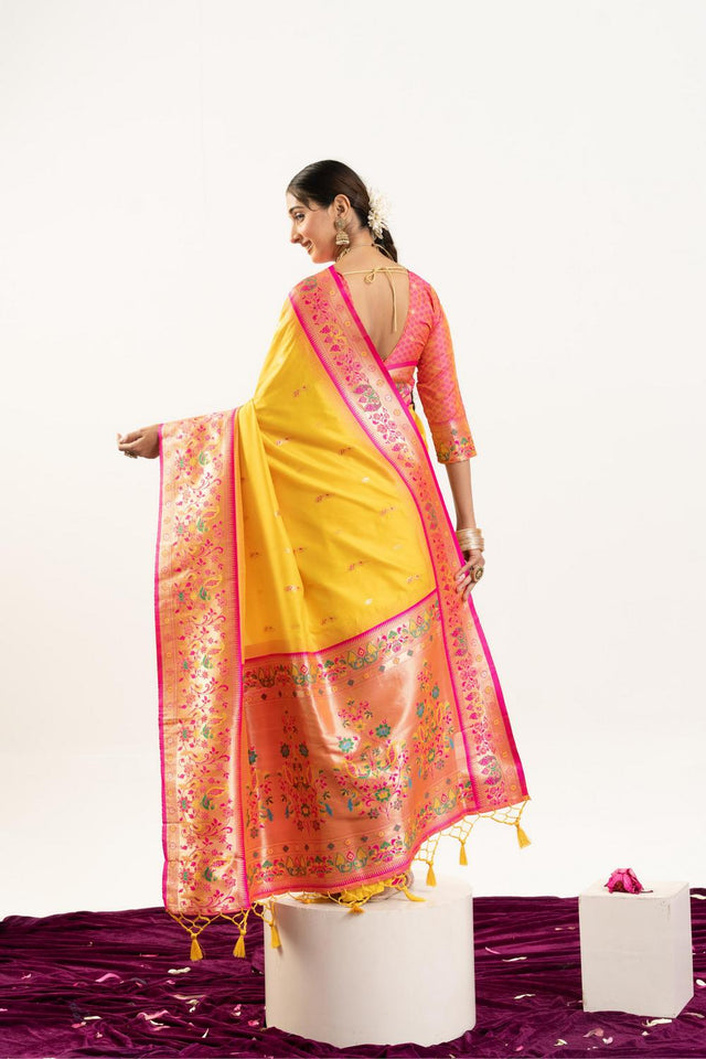 Yellow Paithani Woven Banarasi Silk Saree (ACA7303)