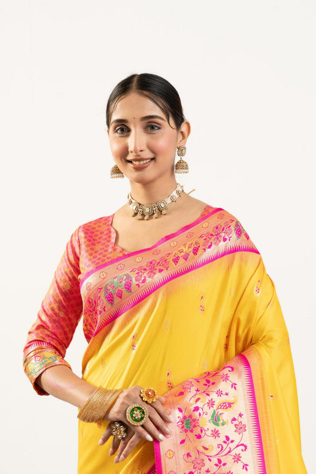 Yellow Paithani Woven Banarasi Silk Saree (ACA7303)