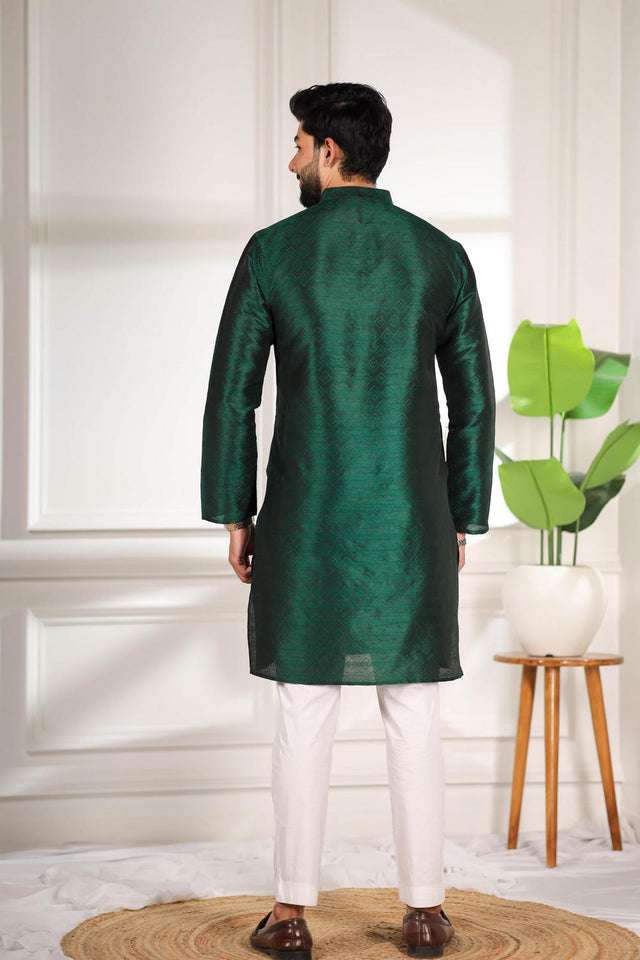 Mens Green Woven Art Silk Kurta Set (ACA7381)