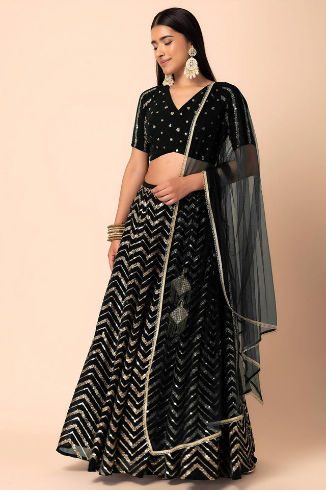 Black Sequin Georgette Lehenga (ACA7384)