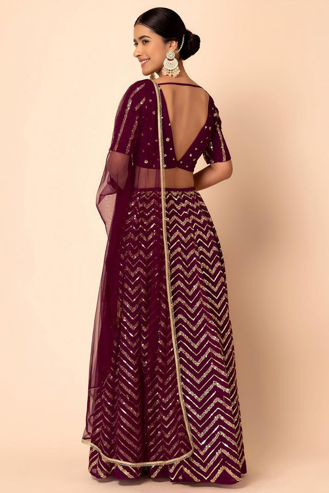 Maroon Sequin Georgette Lehenga (ACA7387)